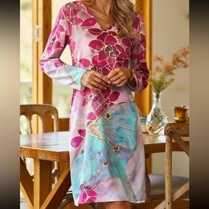 V Neck Long Sleeve Weaving Tunic Dress XXL 14